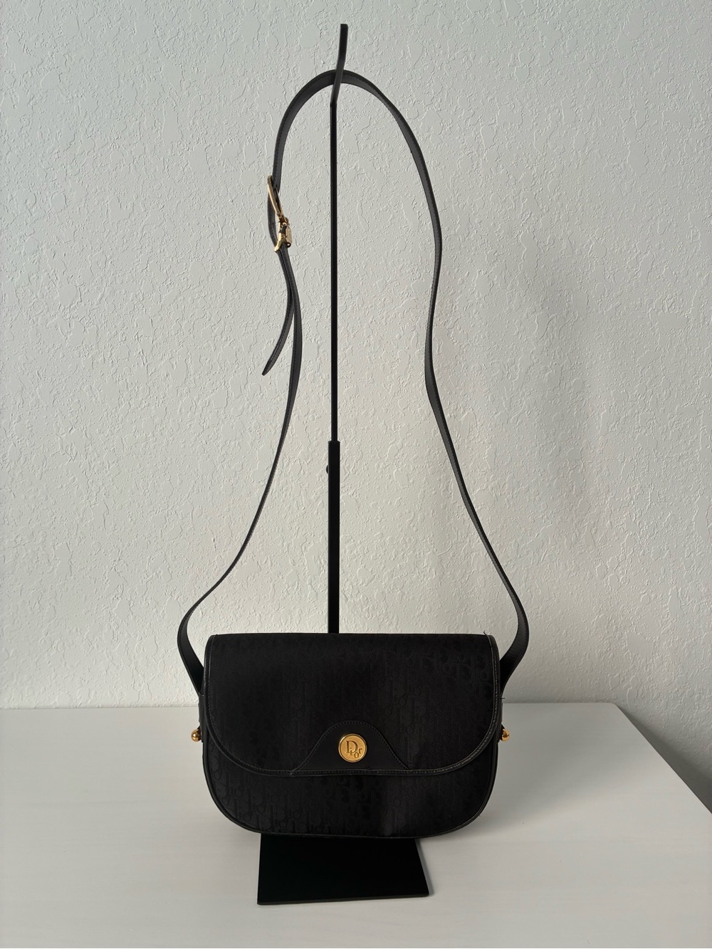 Dior Black Saddle Shoulder Bag with Gold Accent